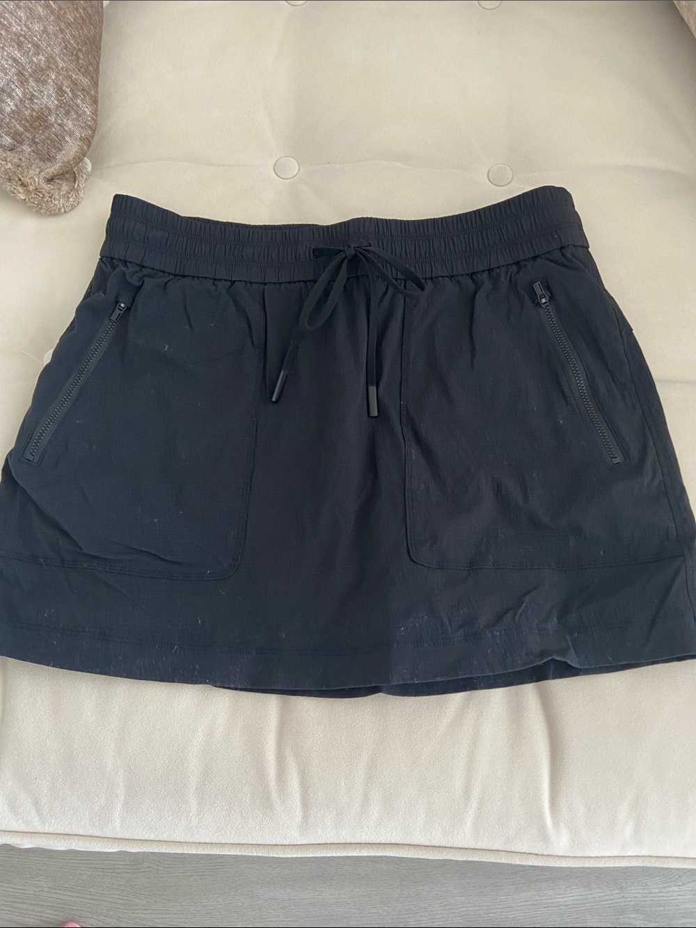 Athleta Black Drawstring Active Skort with Zipper Pockets